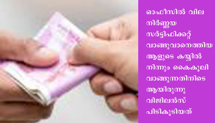 കൈക്കൂലി വാങ്ങുന്നതിനിടെ  വില്ലേജ് ആഫീസറെ വിജിലൻസ് പിടികൂടി.