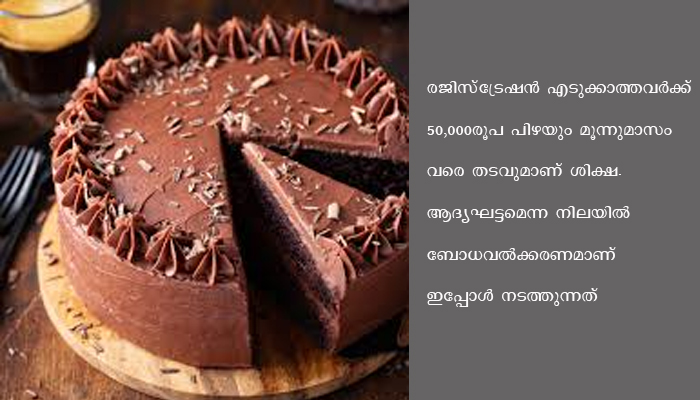 ലൈസന്‍സില്ലാതെ കേക്കുണ്ടാക്കി വല്‍പ്പന നടത്തുന്നവര്‍ക്ക് 50,000 രൂപ വരെ പിഴയെന്ന് ഭക്ഷ്യ സുരക്ഷാവിഭാഗം