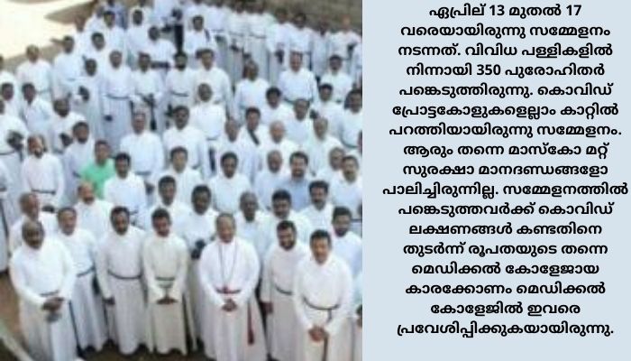 മൂന്നാറില്‍ കൊവിഡ് പ്രോട്ടോകോള്‍ ലംഘിച്ച് ധ്യാനം; നൂറിലേറെ പുരോഹിതര്‍ക്ക് കൊവിഡ്; രണ്ട് വൈദികര്‍ മരിച്ചു