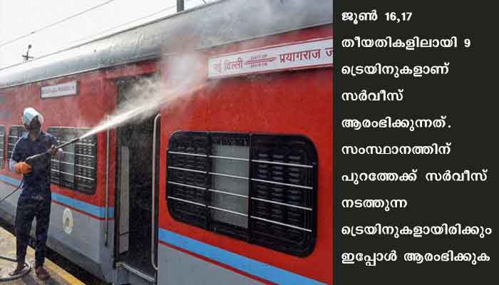 സംസ്ഥാനത്ത്‌ ജൂണ്‍ 16മുതല്‍ ട്രെയിന്‍ സര്‍വീസുകള്‍ പുനരാരംഭിക്കുന്നു
