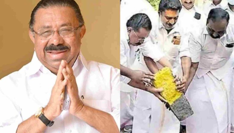 പോത്തന്‍കോട് മുരുക്കുംപുഴയില്‍ കെ റെയില്‍ സര്‍വേക്കായി സ്ഥാപിച്ച കല്ല് പിഴുതുമാറ്റി കോണ്‍ഗ്രസ് നേതാവ് എം എം ഹസ്സൻ