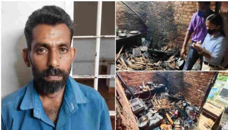 വീടിന് തീയിട്ട യുവാവ് അറസ്റ്റിൽ. കുട്ടികളുടെ പുസ്തകങ്ങളും എസ് എസ് എൽ സി പരീക്ഷയെഴുതാനുള്ള ഹാൾ ടിക്കറ്റുകളും സർട്ടിഫിക്കറ്റുകളും കത്തി നശിച്ചു