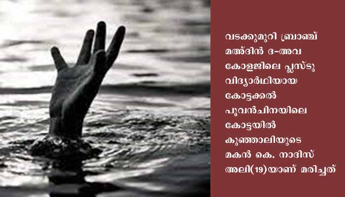കുളിക്കാനിറങ്ങിയ പ്ലസ്ടു വിദ്യാര്‍ഥി മുങ്ങിമരിച്ചു