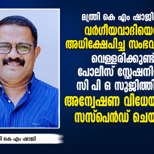 മന്ത്രി കെ എം ഷാജിക്കെതിരെ അധിക്ഷേപ പരാമർശം : വെള്ളരിക്കുണ്ട് പോലീസ് സ്റ്റേഷനിലെ സി പി ഒ സുജിത്തിന് സസ്‌പെന്‍ഷന്‍