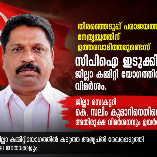 സിപിഐ ഇടുക്കി ജില്ലാ സെക്രട്ടറി കെ. സലിം കുമാറിനെതിരേ അതിരൂക്ഷ വിമർശനവുമായി ജില്ലാ കമ്മറ്റി