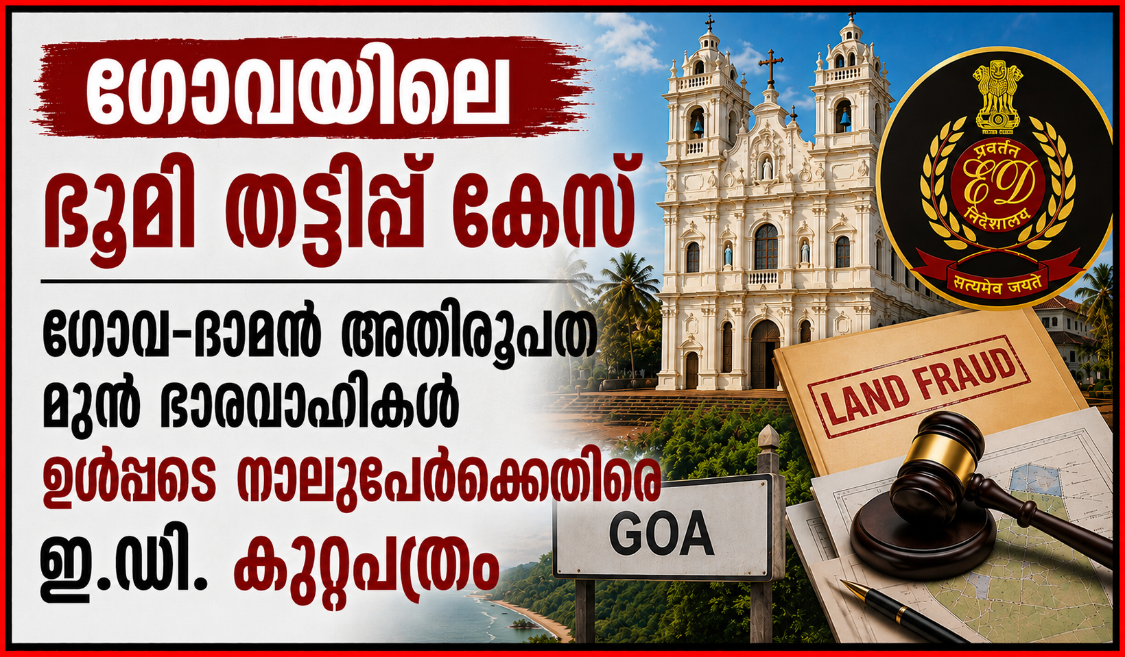 ഗോവയിലെ ഭൂമി തട്ടിപ്പ് കേസ്; ഗോവ-ദാമൻ അതിരൂപത മുൻ ഭാരവാഹികൾ ഉൾപ്പെടെ നാലുപേർക്കെതിരെ ഇ.ഡി. കുറ്റപത്രം